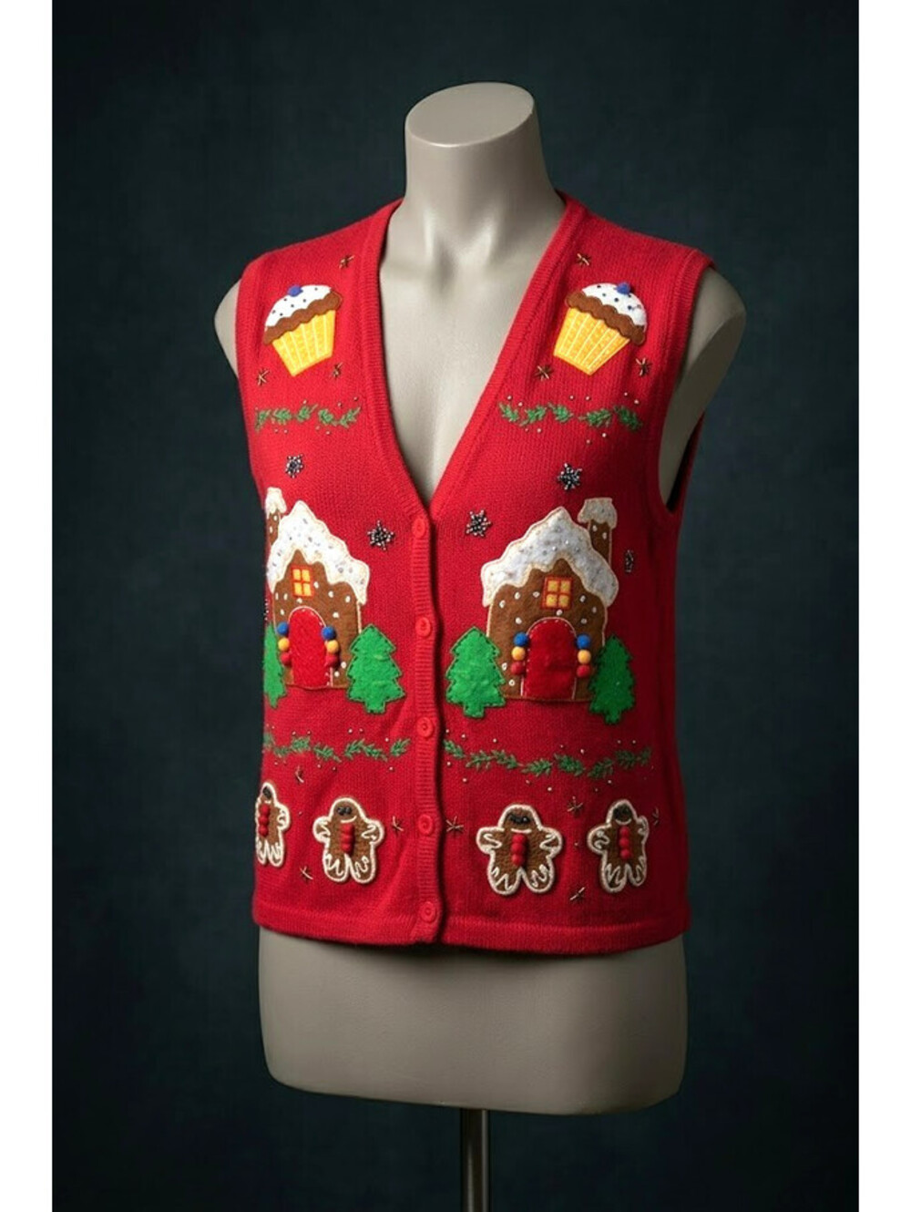 Vintage Bobbie Brooks Ugly Christmas Sweater Vest Gingerbread Large (12/14)